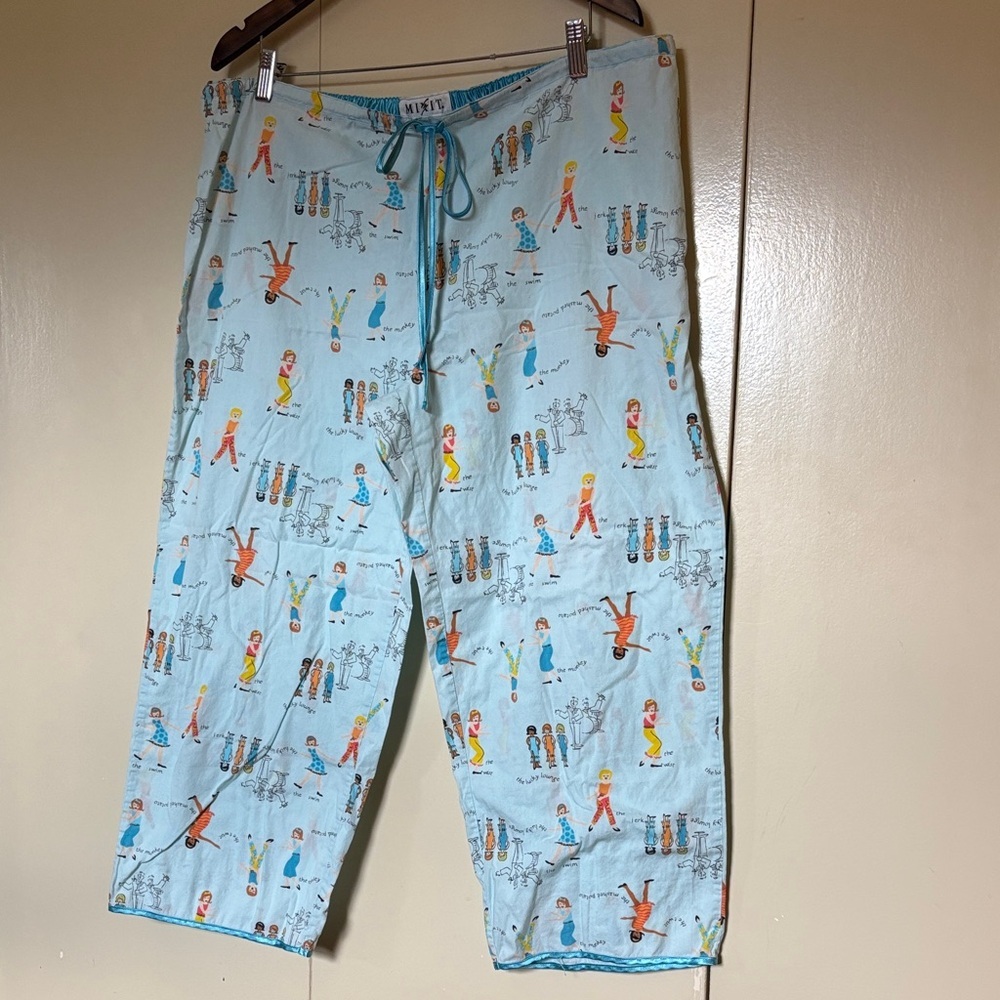 Mixit Light Blue Cartoon Pajama Pants Large Dance Moves Lightweight Retro